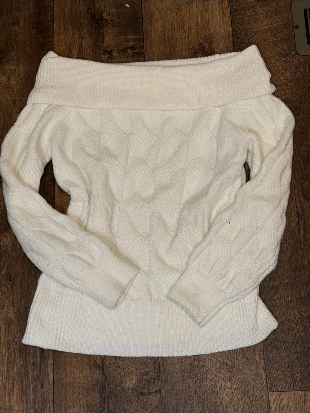 Fashion Nova Off-the-Shoulder Cable Knit Sweater - Cream